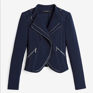 WHBM Navy Moto Blazer with Zipper Detail, Size 2